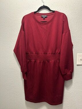 Rachel Zoe Burgundy Smocked-Waist Long Sleeve Dress